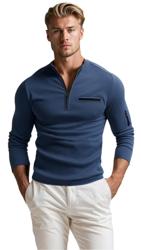 Steve | Heren slim fit sweater met hoge kraag en ritssluiting
