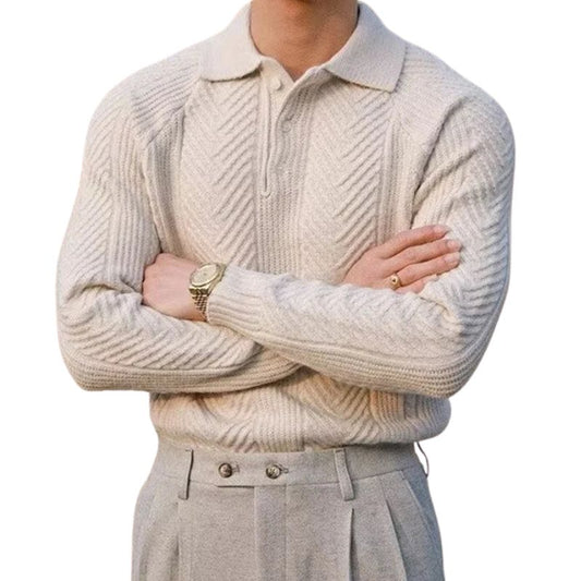 Gebreide Polo | Heren trui met geweven patroon