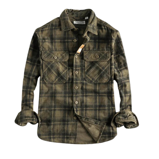 Ryder | Heren retro corduroy flanellen ruiten overhemd