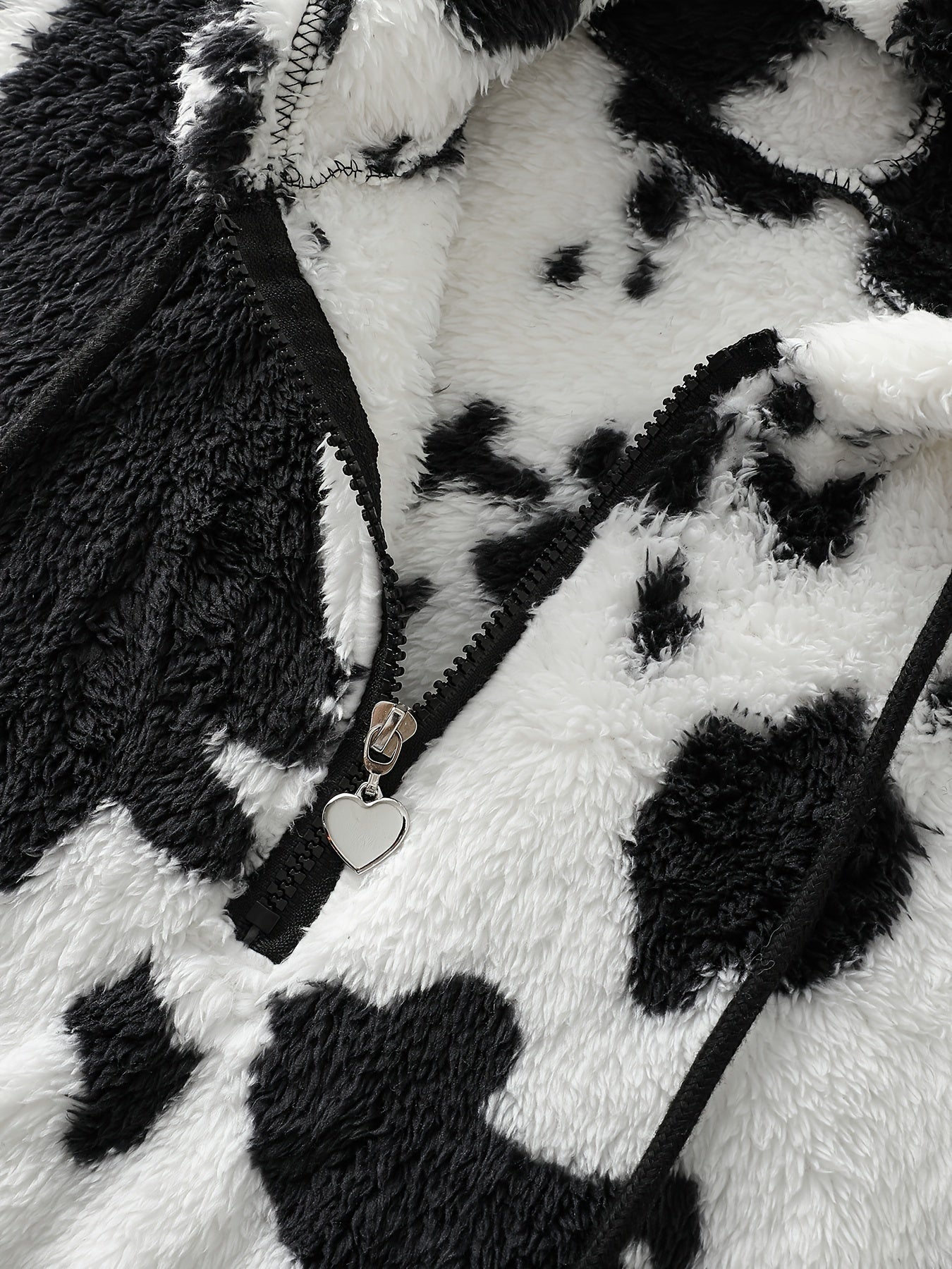 Dames zachte fleece hoodie met koeienprint & capuchon