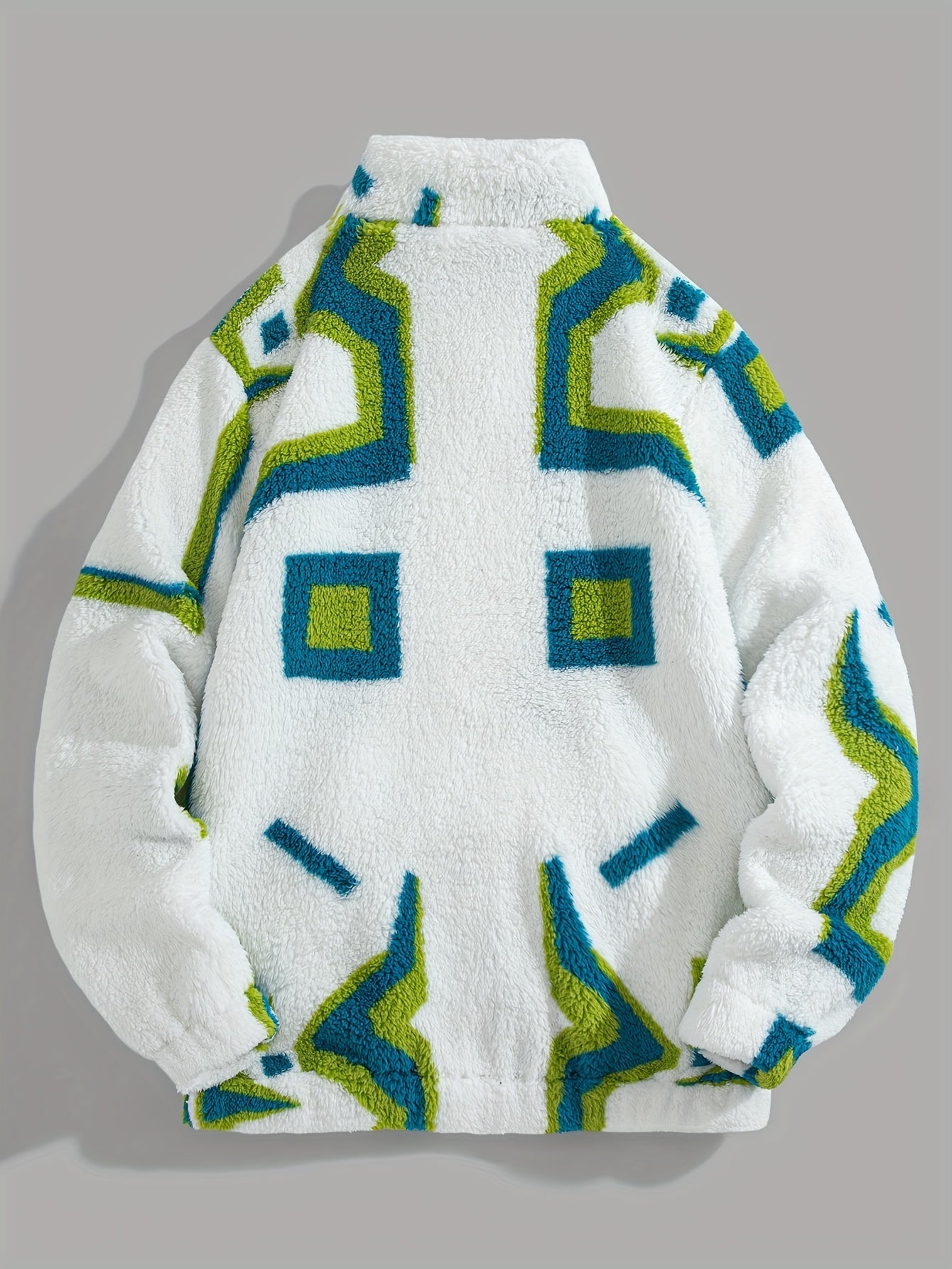Damian | Heren fleece vest wit met geometrisch patroon | Halve rits