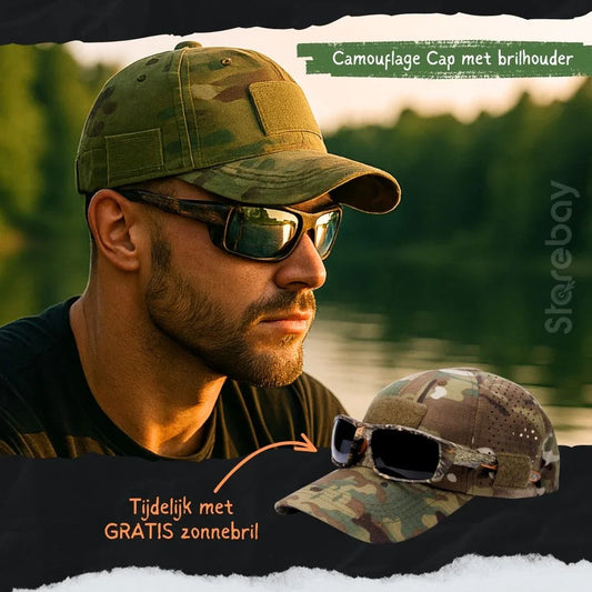 GripShade | Camouflage cap met brilhouder met GRATIS zonnebril