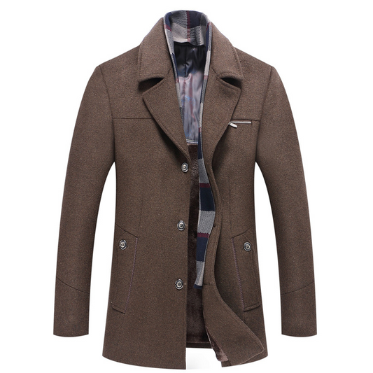 Trenchcoat | Heren lange winterjas met fleece voering en geruite reverskraag