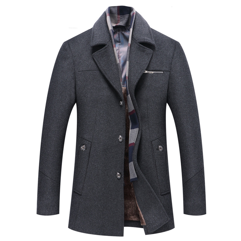 Trenchcoat | Heren lange winterjas met fleece voering en geruite reverskraag