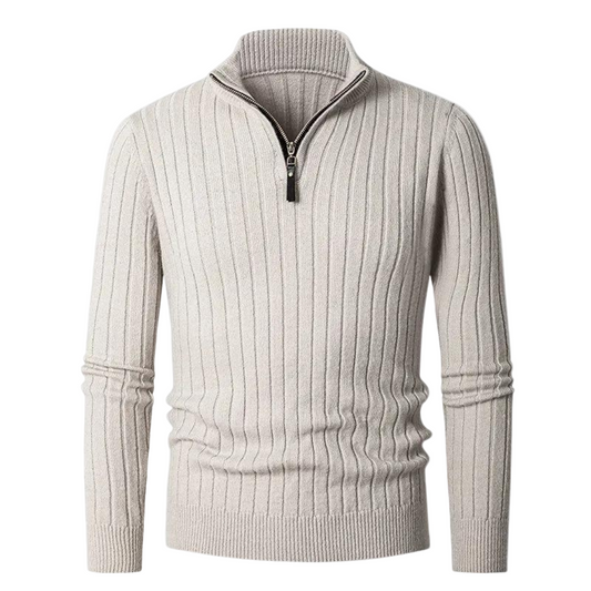 Elegante Gestreepte Katoenen Half Zip Sweater