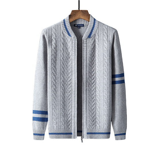 VarsityKnit | Heren vest met rits en kabelpatroon