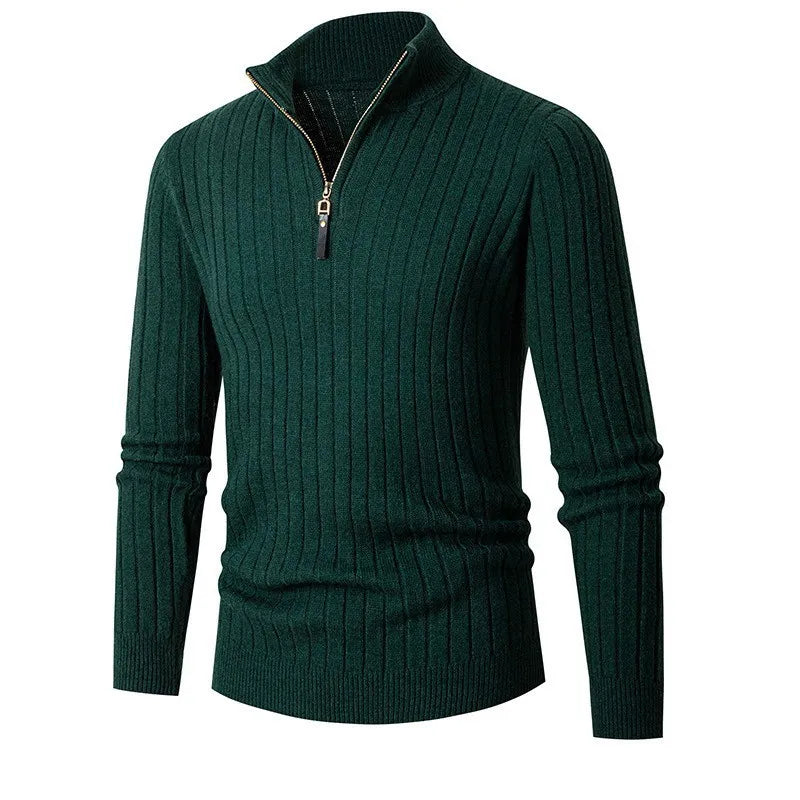 Elegante Gestreepte Katoenen Half Zip Sweater