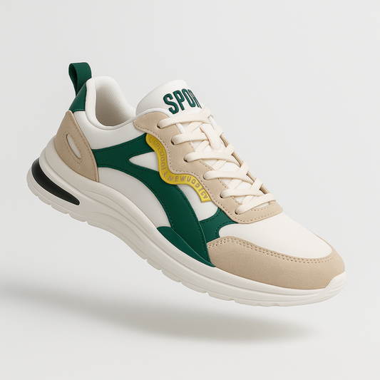 Urban Runner | Heren sneaker in beige en groen met vetersluiting