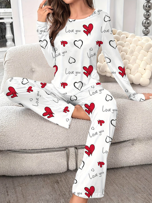 Dames pyjama set | Comfortabele pyjama met hartjesprint