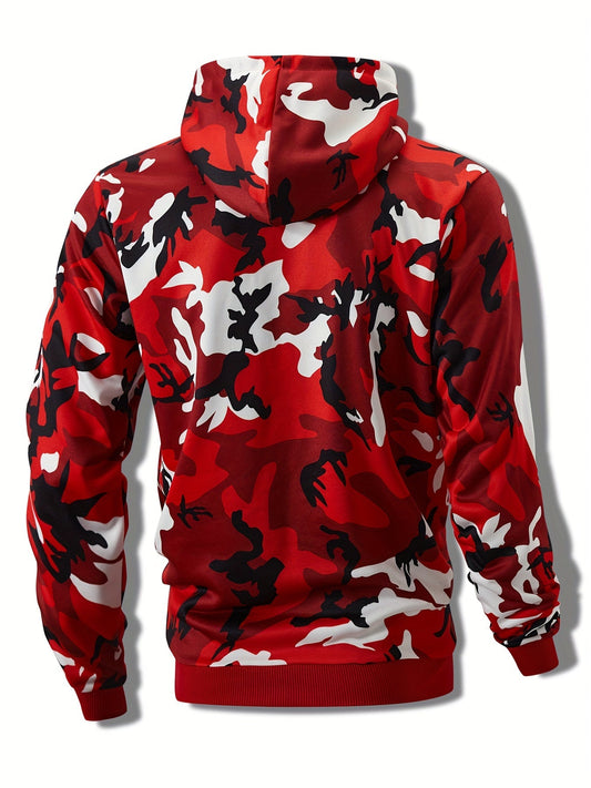 Heren hoodie | Camouflage trui rood met capuchon en kangoeroezak