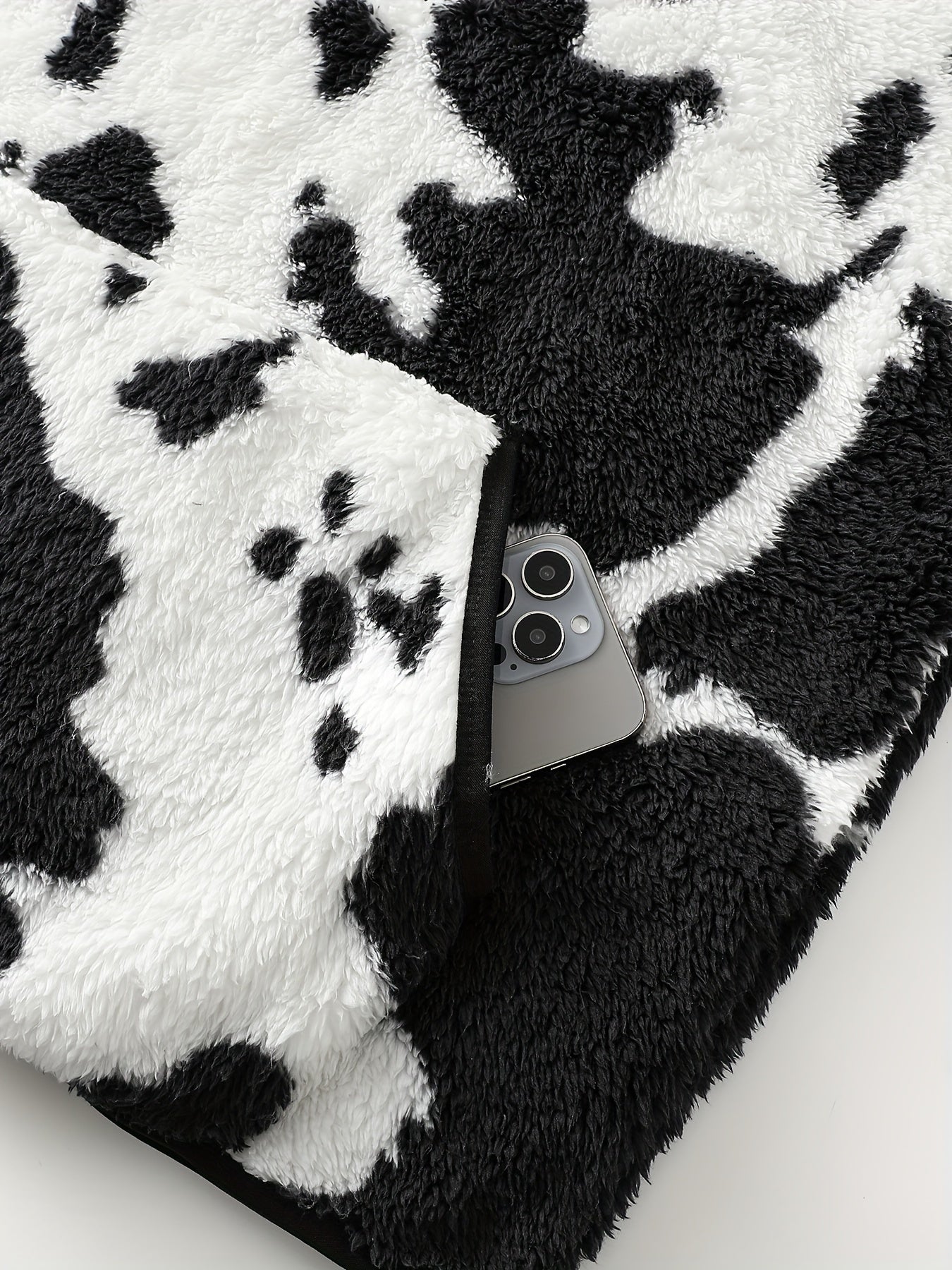 Dames zachte fleece hoodie met koeienprint & capuchon