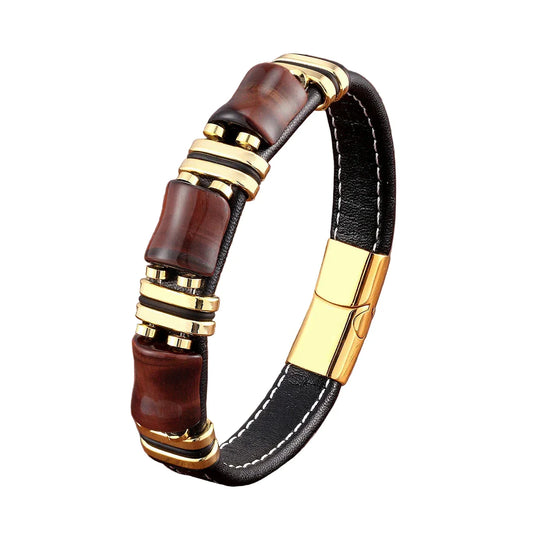 Raw Edge | Herenarmband met houtaccenten, metalen details en magneetsluiting