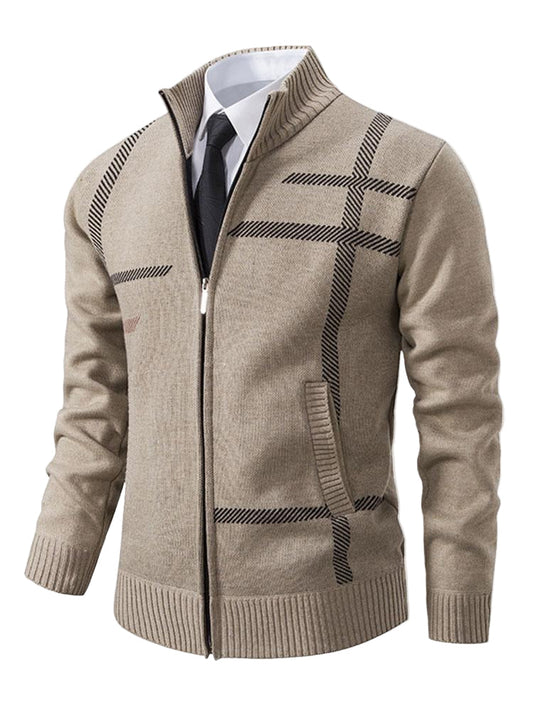 Osvaldo | Herenvest met ruitpatroon, complete rits & hoge kraag