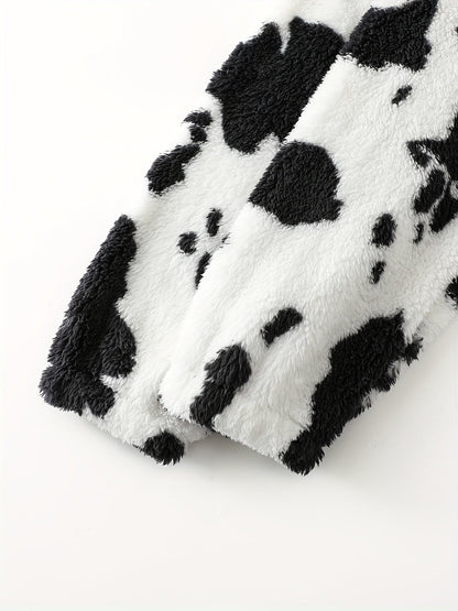Dames zachte fleece hoodie met koeienprint & capuchon