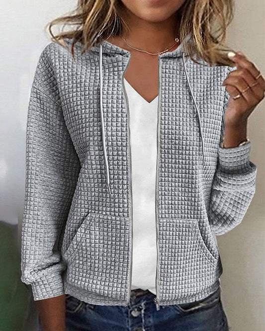 Dames vest met capuchon en rits | Wafelstof