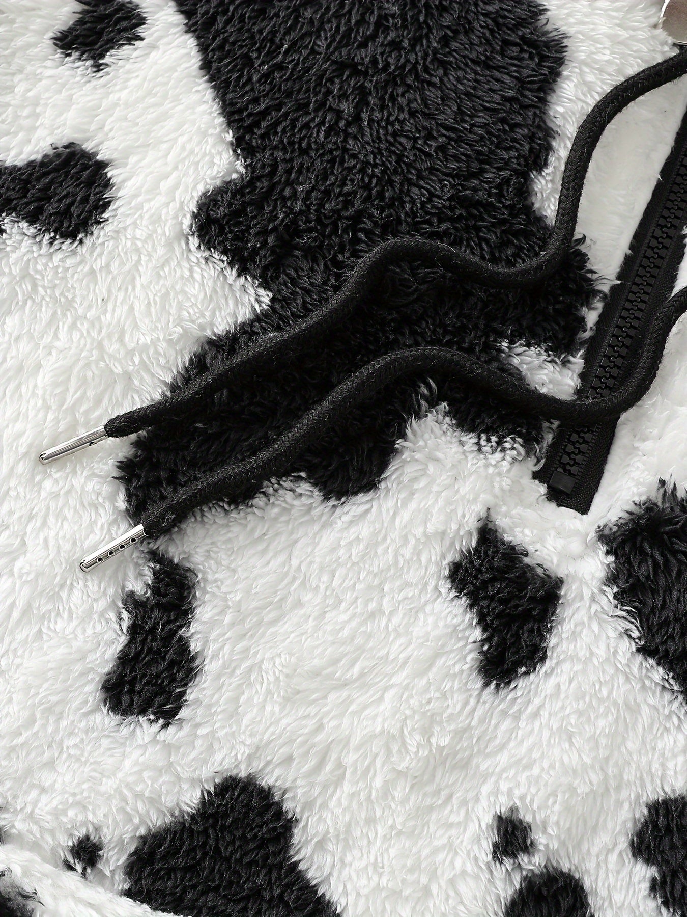 Dames zachte fleece hoodie met koeienprint & capuchon