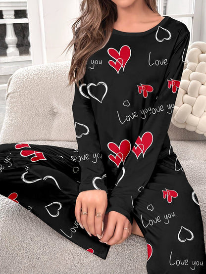 Dames pyjama set | Comfortabele pyjama met hartjesprint