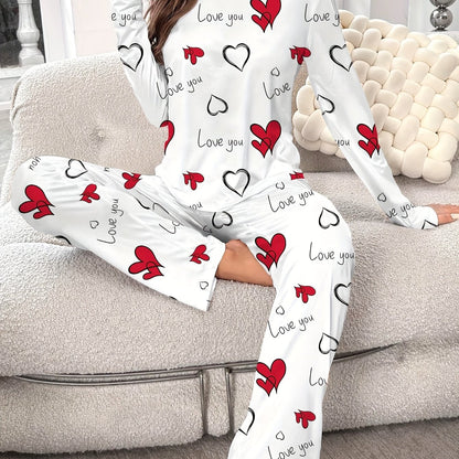 Dames pyjama set | Comfortabele pyjama met hartjesprint