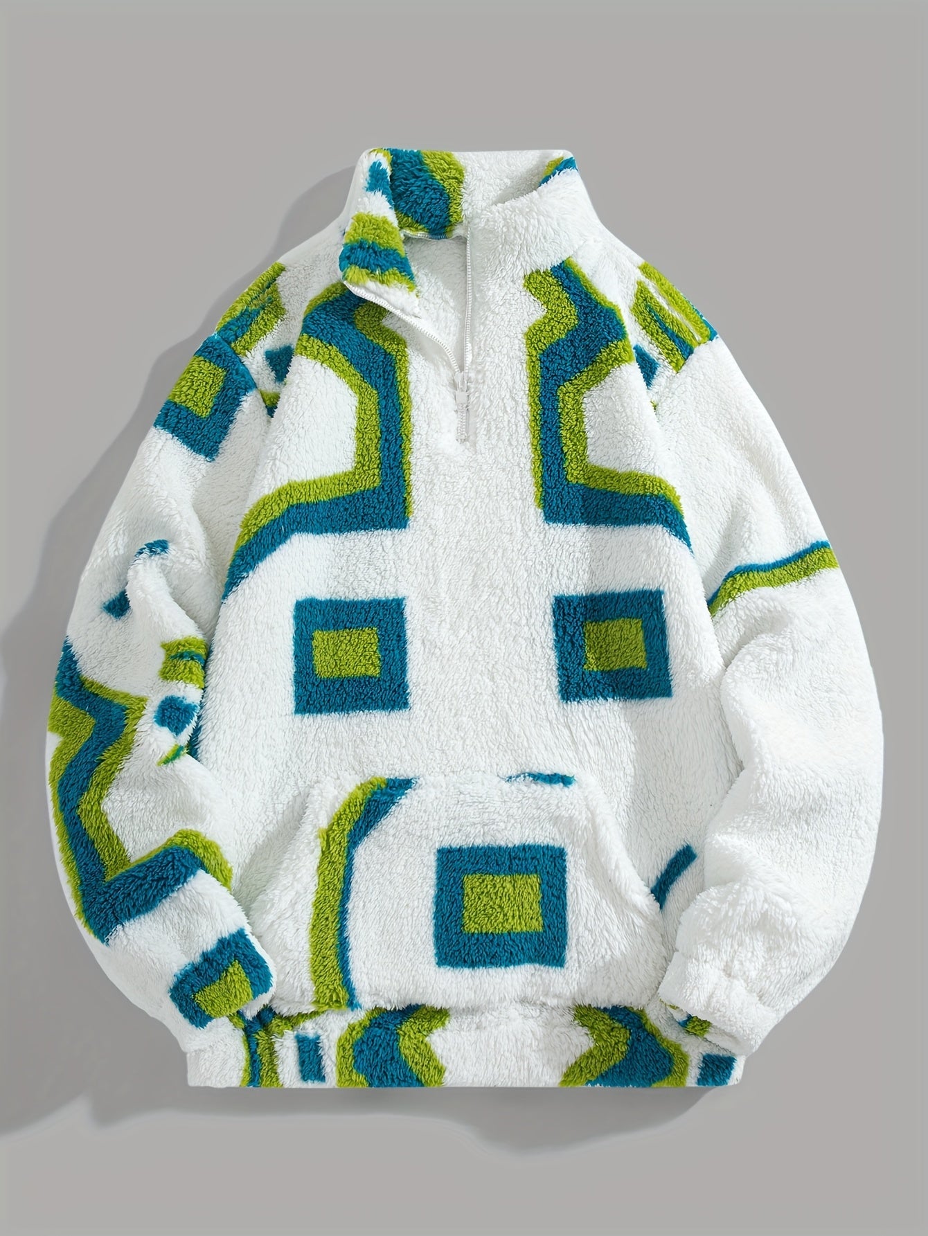 Damian | Heren fleece vest wit met geometrisch patroon | Halve rits