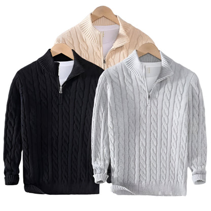 CableEase Sweater | Quarter‑zip katoenen kabeltrui