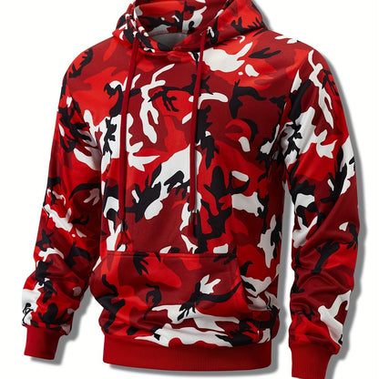 Heren hoodie | Camouflage trui rood met capuchon en kangoeroezak
