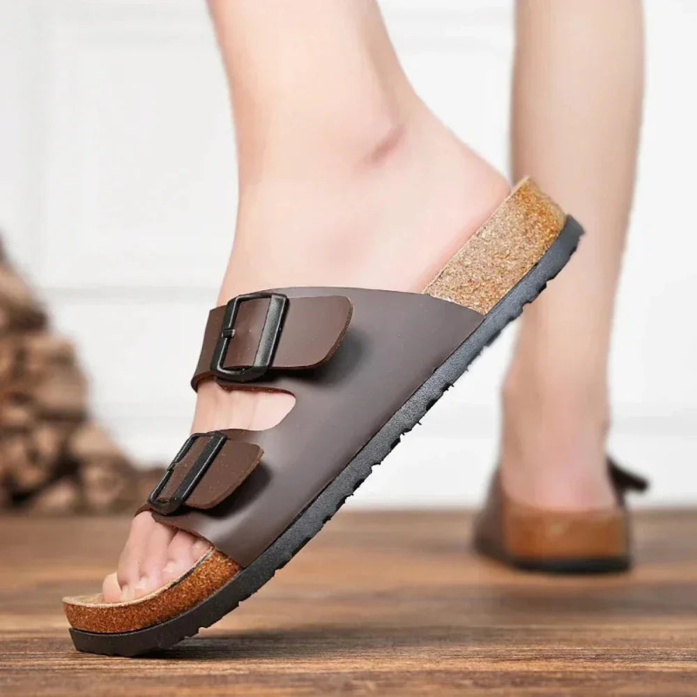 CorkStep | Leren teenslippers met kurken zool