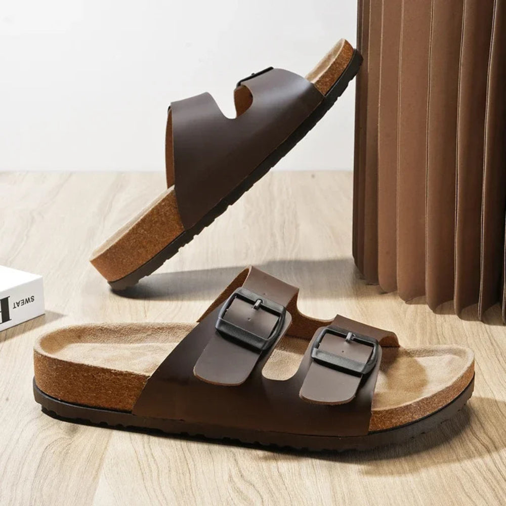 CorkStep | Leren teenslippers met kurken zool