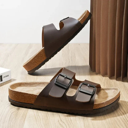 CorkStep | Leren teenslippers met kurken zool