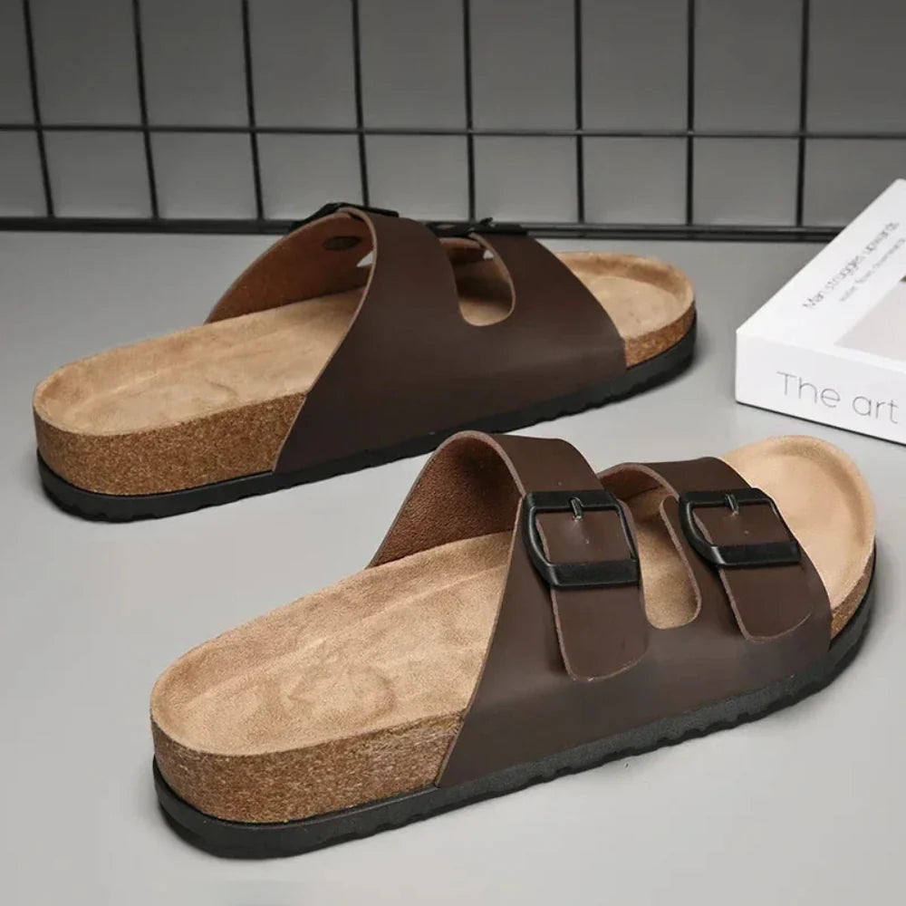 CorkStep | Leren teenslippers met kurken zool