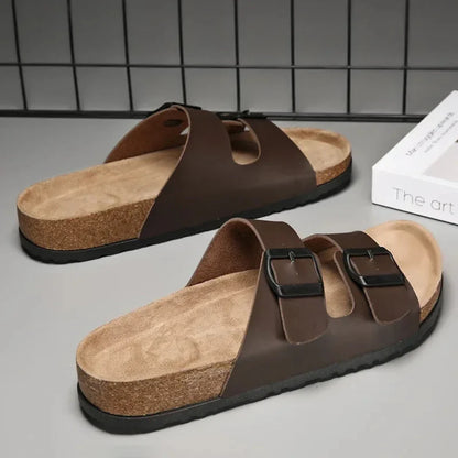 CorkStep | Leren teenslippers met kurken zool