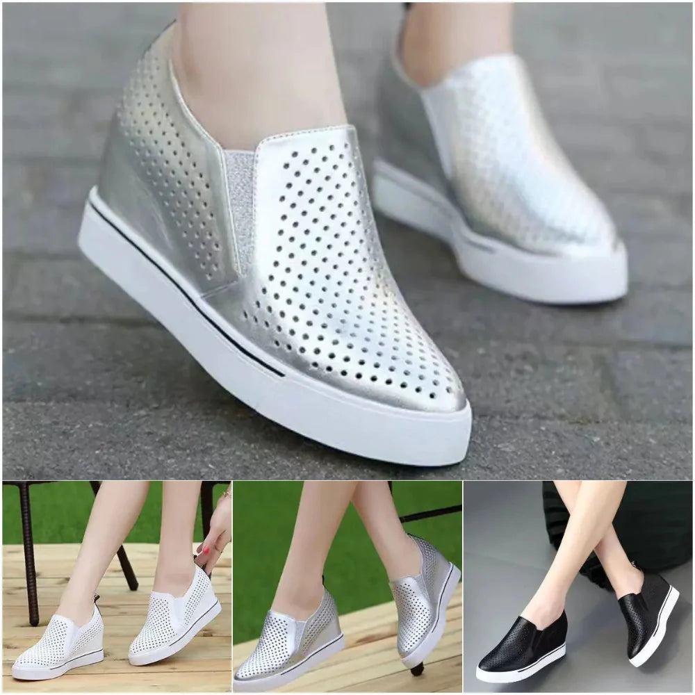Ella wedge sneakers | Slip-on damesschoenen met perforaties en verborgen sleehak
