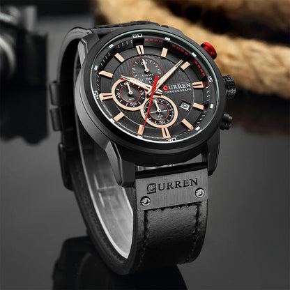 Philippe | Heren chronograaf horloge met leren band