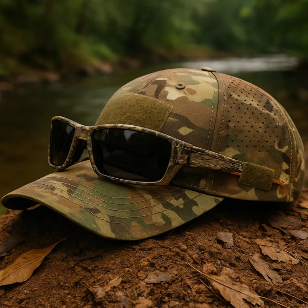 GripShade | Camouflage cap met brilhouder met GRATIS zonnebril