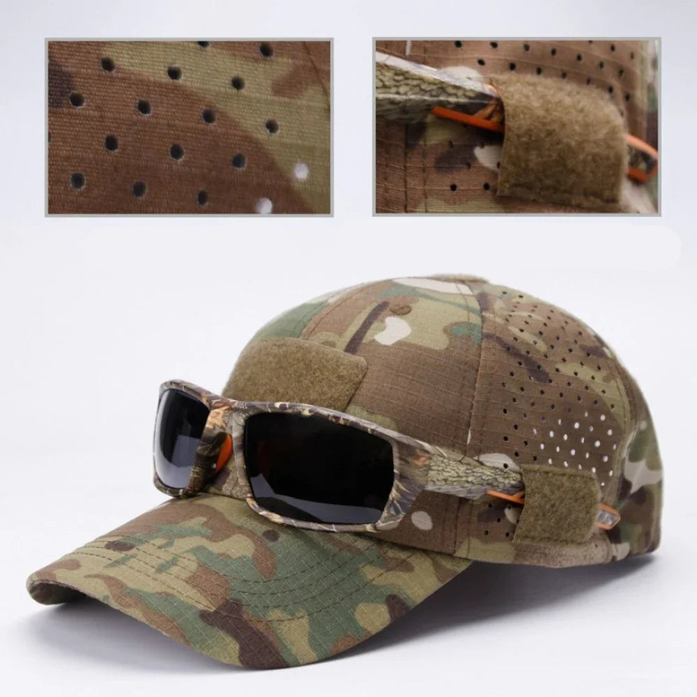 GripShade | Camouflage cap met brilhouder met GRATIS zonnebril