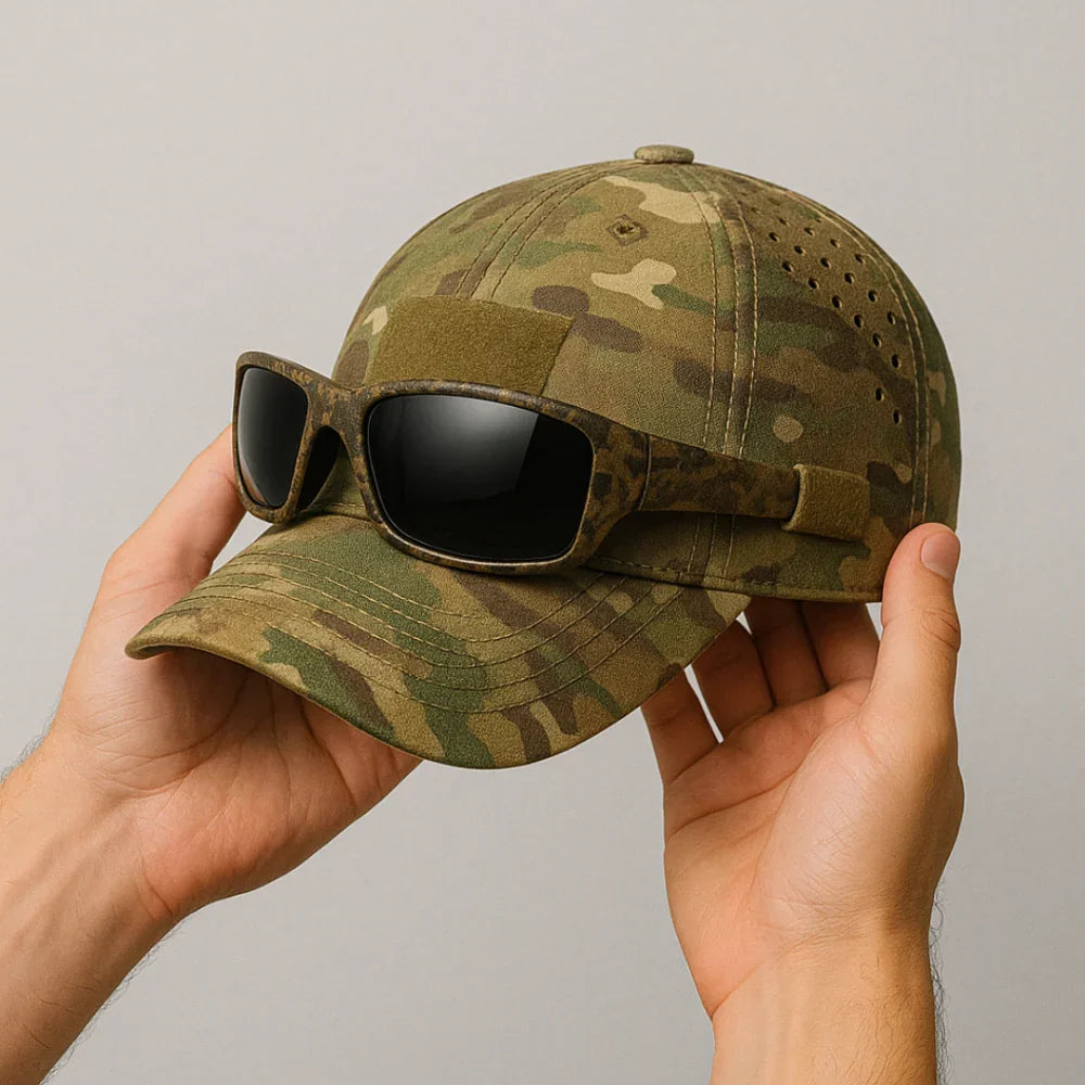 GripShade | Camouflage cap met brilhouder met GRATIS zonnebril