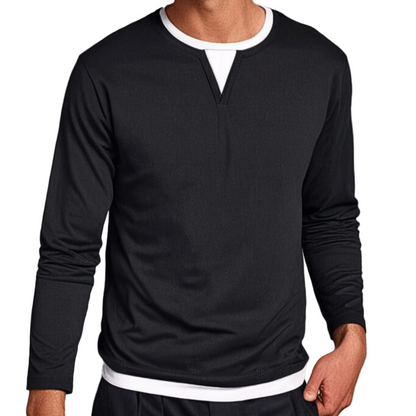 Henley | Heren lange mouw shirt met minimalistische Henley-kraag