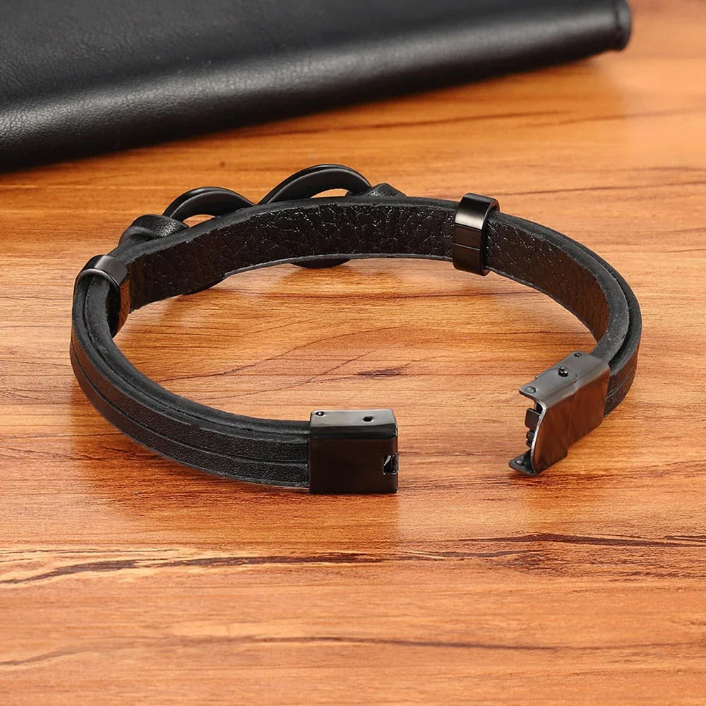 Infinity Herenarmband Zwart | Leer met stalen oneindigheidssymbool