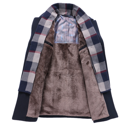 Trenchcoat | Heren lange winterjas met fleece voering en geruite reverskraag