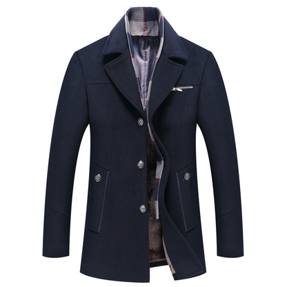 Trenchcoat | Heren lange winterjas met fleece voering en geruite reverskraag