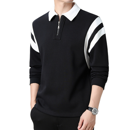StripeZip | Heren sweater met halve rits en strepen