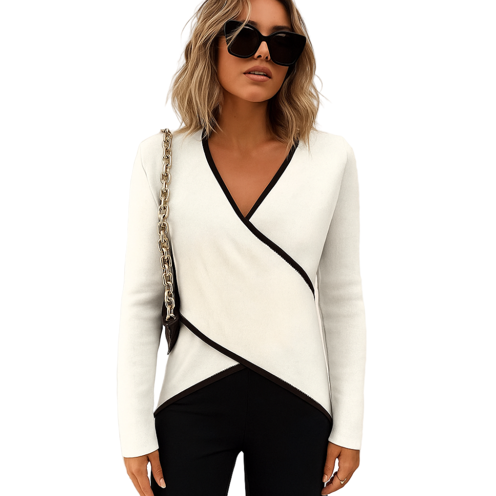 Noir Edge | Dames V-hals longsleeve met contrasterende bies