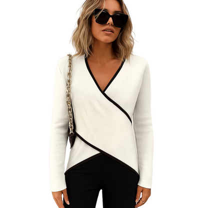 Noir Edge | Dames V-hals longsleeve met contrasterende bies