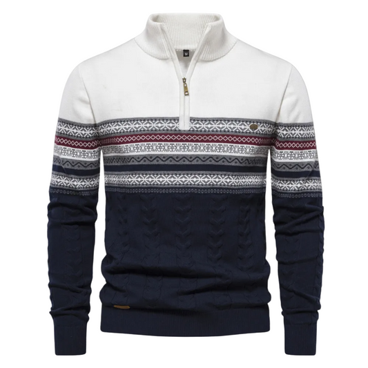Nordic Zip | Heren gebreide trui met jacquardpatroon en ritskraag