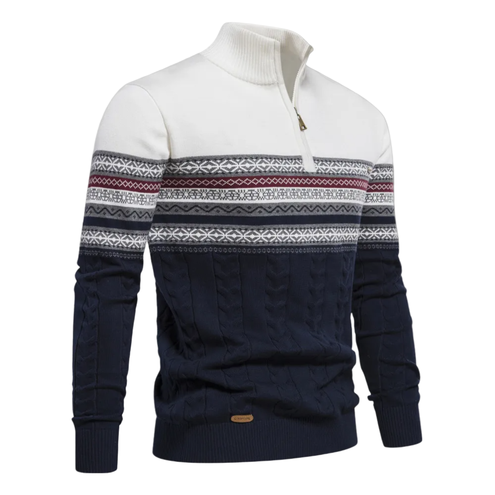 Nordic Zip | Heren gebreide trui met jacquardpatroon en ritskraag