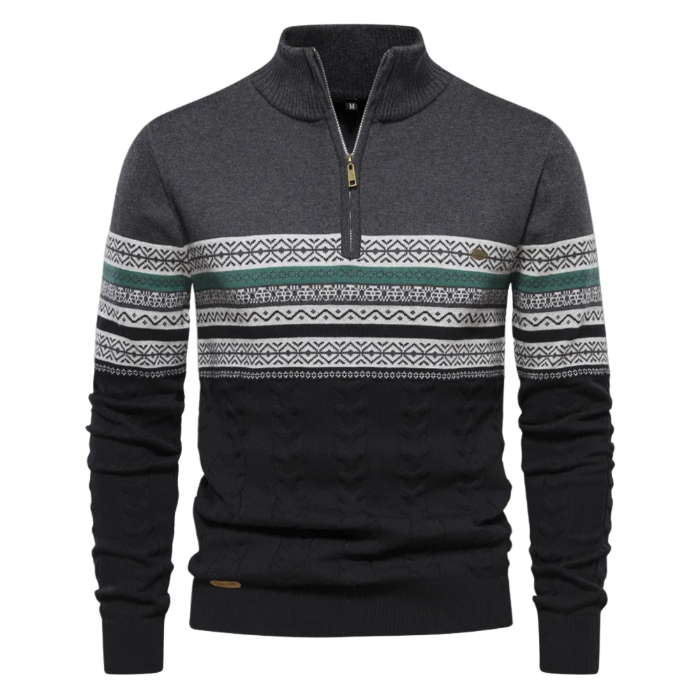 Nordic Zip | Heren gebreide trui met jacquardpatroon en ritskraag