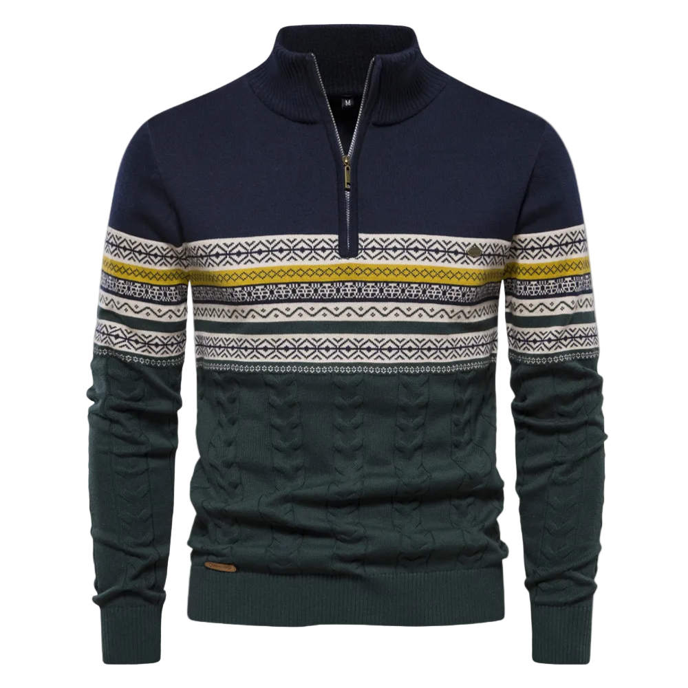 Nordic Zip | Heren gebreide trui met jacquardpatroon en ritskraag