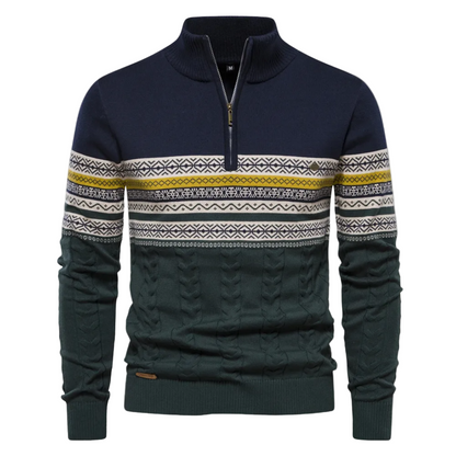 Nordic Zip | Heren gebreide trui met jacquardpatroon en ritskraag