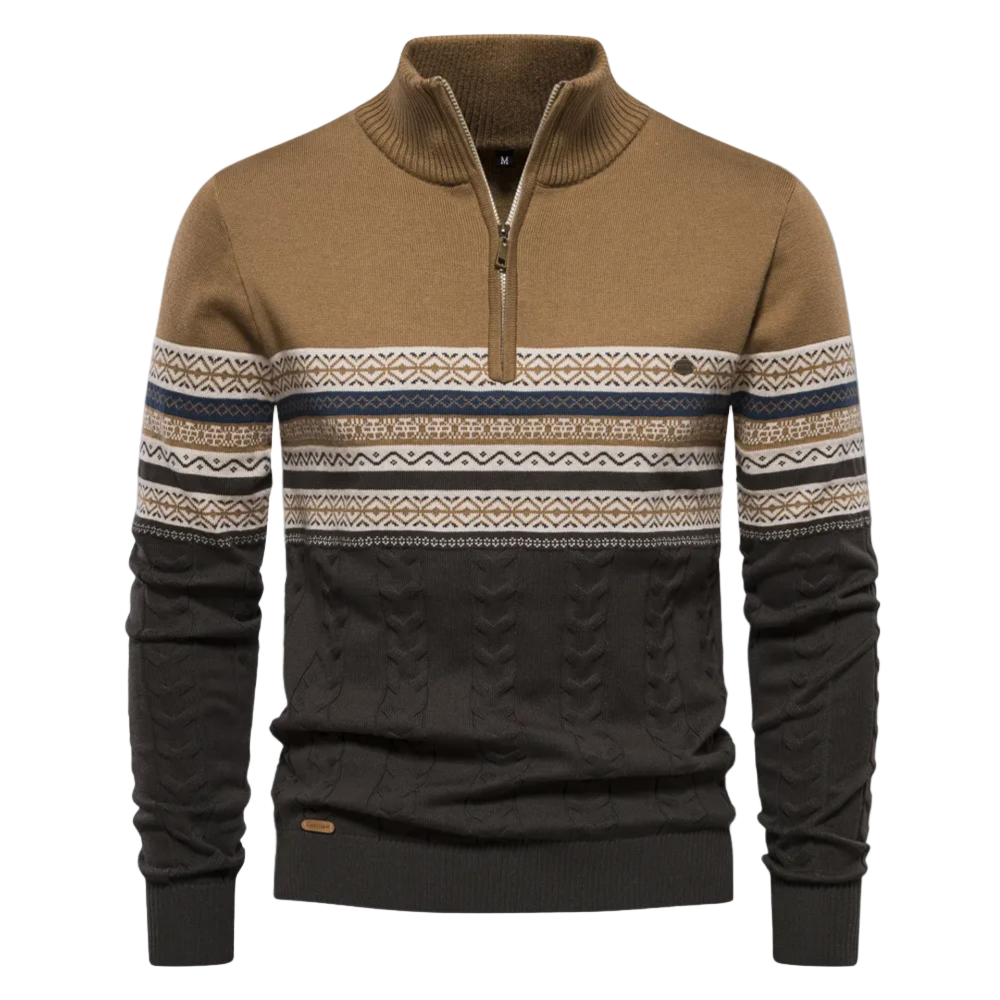Nordic Zip | Heren gebreide trui met jacquardpatroon en ritskraag