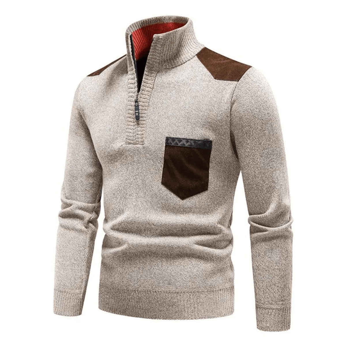 Zip Collar | Heren herfsttrui met ritssluiting en contrastdetails