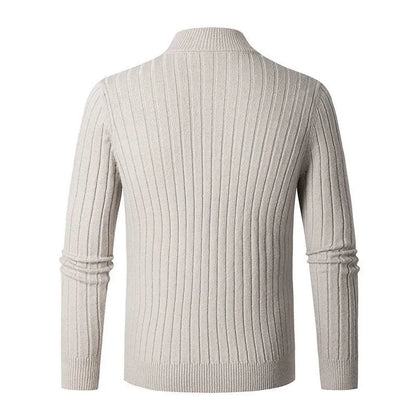Elegante Gestreepte Katoenen Half Zip Sweater